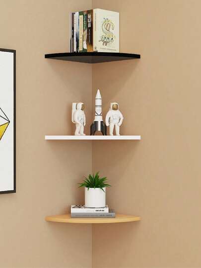 1 件实心橡木/仿橡木转角置物架 - 波西米亚风格木质转角壁挂置物架，乡村风格悬浮置物架，适用于客厅、卧室、浴室和厨房，壁挂式储物展示单元，保留天然边缘设计，可适应各种房间类型，三角形扇形角撑架，节省空间的弧形书架，适用于卧室、厨房、客厅转角储物