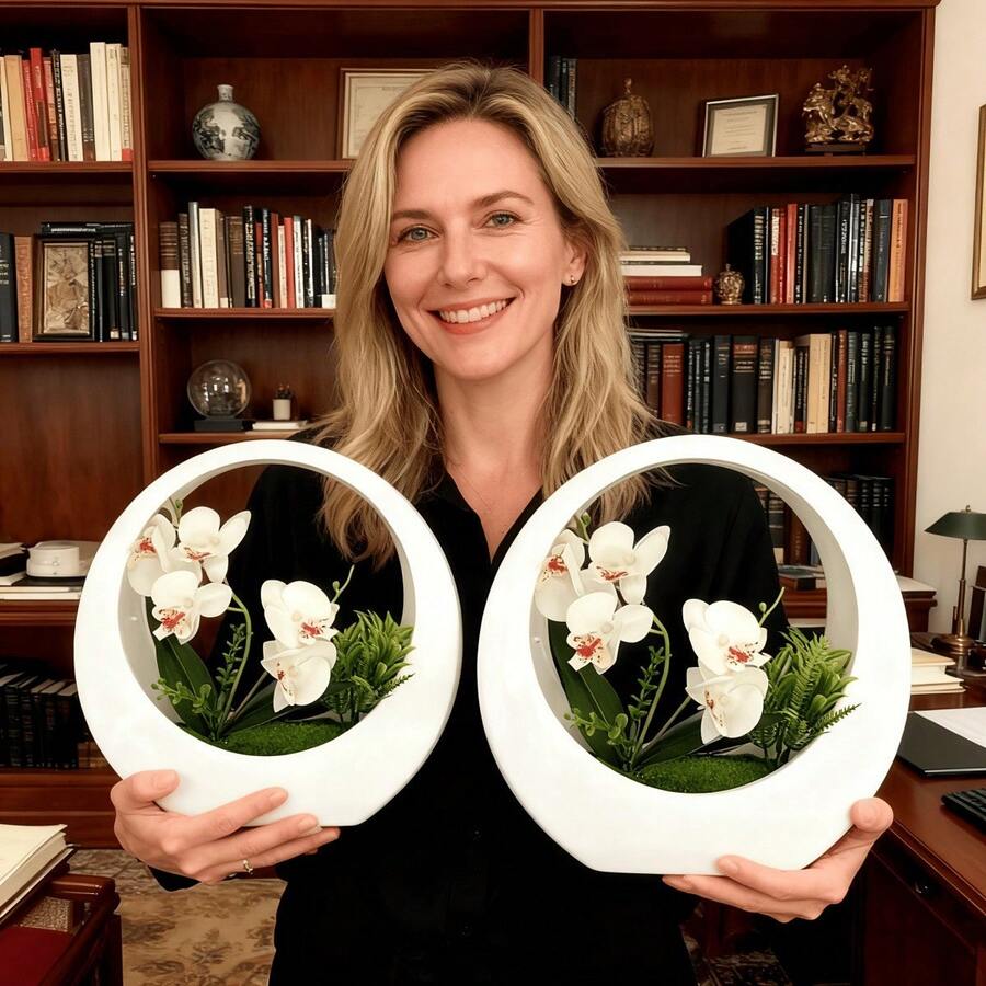 1pc Realistic Phalaenopsis Orchid With White Ceramic Pot - Highly Lifelike Artificial Flower, Suitable For Home/Office Decor - Maintenance-Free, Ideal Centerpiece For Weddings/Birthdays/Mother's Day - Perfect Gift For Valentine's Day, Holiday Table Decor, Floral Display, Winter Home Decor, Luxury Hotel Decoration - Multicolor - View 1