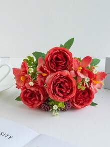 زهرة اصطناعية من الزهور الكبيرة والصغيرة 12.99 بوصة، نبات مزيف، باقة عروس، إكسسوارات إكليل عيد الحب والزفاف DIY، ديكور باقة العروس، ديكور سيارة الزفاف، ديكور القوس والمدخل، المنزل، المطعم، غرفة النوم، ديكور المزهرية - برتقالي-أحمر - مشاهدة 5