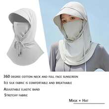 Summer Solid Color Unisex Sun Protection Mask Breathable Ice Silk Mask Hat Sun Protection And Cool Long Multifunctional Fashion Full Face Hat Men And Women Halloween Applicable Mask Neck Protection 2025 Balaclava Suitable For Cycling And Fishing. - 淺灰色 - 查看 2
