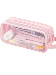 Large Grid Double Layer Transparent Handheld Multi-Functional Pencil Case, Transparent Cosmetic Bag, Fashionable High Capacity 12-Layer Pencil Box, Flip-Top Design For Easy Access, Student Stationery Storage Bag, Suitable For Teenagers, Students, College Students, Business People, Travelers, Office Workers, Adults, Back-To-School/Birthday Gift, Desktop Organizer, Pencil Box, Pen Holder, Plush Pencil Case, Cute Pencil Box, Office Desk Organizer, Material, Marker Pen Storage Box - Multicolor - View 15