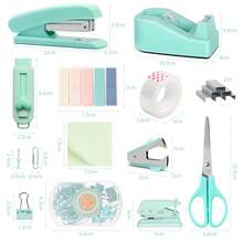 1件套马卡龙桌面办公文具套装，包括订书机、胶带座、剪刀和起钉器 - 彩色 - 查看 8