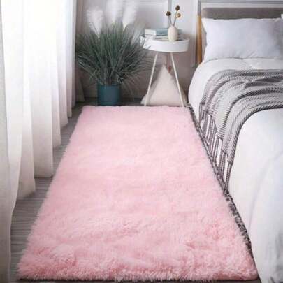 1 pieza Alfombra esponjosa de color rosa pálido de lujo - Felpudo suave de poliéster, suave y cómodo, lavable a máquina, adecuado para dormitorio y sala de estar, elegante alfombra de dormitorio decoración de baño