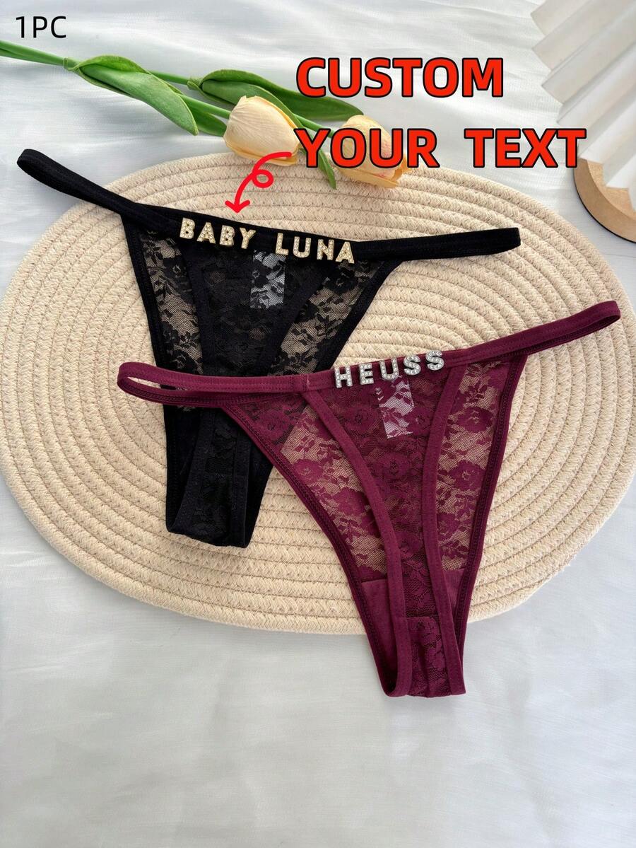 1 Stück personalisierte Kristall-Buchstaben-Dekor-Spitze sexy Tanga-Höschen, bequeme minimalistische G-String-Höschen, Geschenk für Freunde, Paare, Freundinnen zum Valentinstag, Weihnachten, Halloween, Thanksgiving, Geburtstag, Jahrestag, personalisiertes Geschenk, Geschenk für sie - Verschiedenfarbig - Übersicht 1