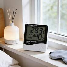 Multi-Function Alarm Clock With Temperature & Humidity Sensor: Precise Temperature/Humidity Monitoring, 12/24 Hour Format, Date & Day Display, LCD Backlight, Matte Black & White Finish, Suitable For Office, Living Room, Bedroom, Creative Home Decor/Practical Gift - White (without Butterflies) - View 6