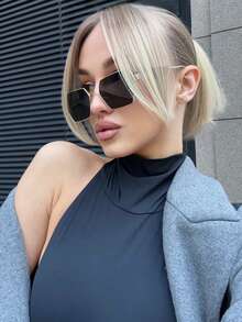 1 pieza Accesorio de gafas de moda de metal poligonal, gafas versátiles y únicas de estilo retro adecuadas para uso diario, estilo callejero, vacaciones, viajes, accesorios de playa de verano, accesorio para mujer - Negro - Ver 6