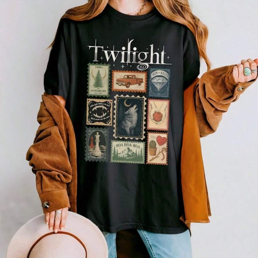 Twilight Inspired City Of Forks Shirt , Hoa Hoa Hoa Season T Shirt, Forks Washington Tee, Book Lover Gift - 黑色 - 查看 1