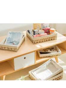 Multi-Functional Desktop Storage Box, Organizer Basket For Miscellaneous Items, Cosmetics, Snacks, Drawers, Coffee Table, Toys, Woven Rattan Storage Basket - Multicolor - View 5