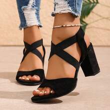 Women's Summer New Thick Heel Sandals, Mom Style Versatile Open Toe Roman High Heel Shoes - Black - View 8