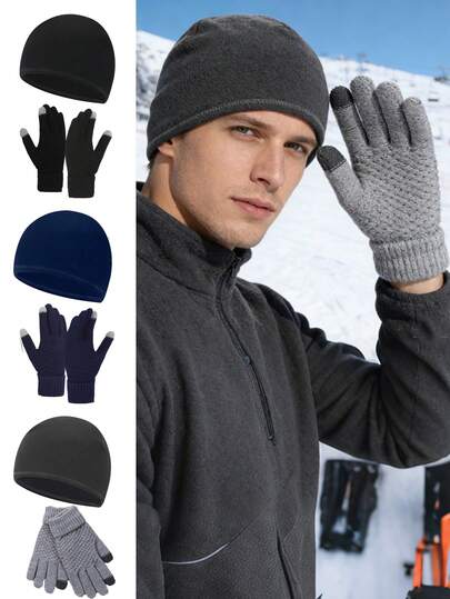2pcs Winter Knit Hat And Gloves Set,Boys/Girls Outdoor Cold-Proof Casual Winter Beanie,Suitable For Autumn/Winter Daily Use, Outdoor Travel, Hiking, Skiing, Cycling, Climbing Winter Accessories Winter Outfits Valentines Gift