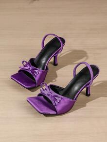 女士紫色方头细高跟凉鞋，蝴蝶装饰，时尚百搭性感派对礼服鞋 - 紫色 - 查看 6