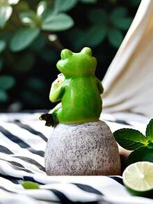 Frog Prince Drinking Coffee Statue, Resin 3D Frog Statue, Sitting On Stone, Outdoor Garden, Courtyard, Kindergarten Lawn Decoration, American Home And Indoor/Outdoor Decoration Sculpture, Gift For Good Friends - Multicolor - View 3