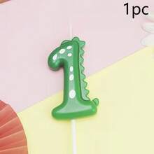 1支/10支装恐龙生日蜡烛 0-9 绿色数字蛋糕装饰蜡烛，适合恐龙主题派对装饰