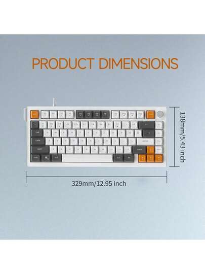  Teclado con cable AJAZZ AF82, diseño compacto del 75%, 82 teclas de perfil bajo con membrana, diseño minimalista, eficiente, perilla de volumen, pies ajustables de doble etapa, incluye muñequera
