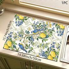1pc Lemon, Blue Fruit, Bird Pattern Printed Absorbent Mat/Dish Drying Mat/Coaster - Absorbent Polyester Desktop Protective Mat With Rubber Anti-Slip Pad, For Kitchen Counter Decor - Home Bar And Dining Table Placemat - Multicolor - View 12
