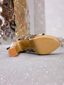 Nightclub Fashionable Party Sexy Lace-Up Waterproof Platform Mid-Calf Boots - Gold - View 8