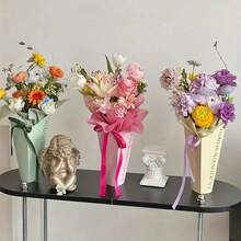 5pcs Creative Paper Hug Bucket Flower Boxes, Single/Multiple Rose Bouquet Packaging Boxes, Flower Arranging Bags, Flower Carrying Bags, Perfect For Valentine's Day, Wedding, Mother's Day, Teacher's Day, Friend Gifts Flower Decoration - Multicolor - View 1