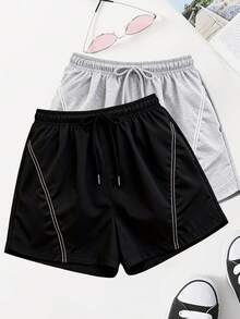 Women's Summer Casual Shorts With Distinct White Side Stripes, Suitable For Outdoor, Sports, Workouts And Daily Wear - Black - View 1