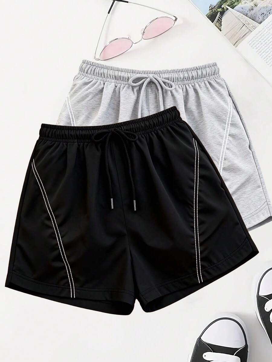 Women's Summer Casual Shorts With Distinct White Side Stripes, Suitable For Outdoor, Sports, Workouts And Daily Wear - Black - View 1