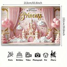 2D Flat Banner One Piece, Princess Castle Themed Birthday Party Background Cloth, Made Of Brightly Colored Polyester Fabric, Suitable For Family Gatherings, Weddings, Birthdays, Christmas, Thanksgiving, Autumn, Entrances, Room Decorations, Easy To Install, Reusable, No Need For Power Supply