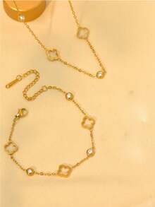 1pc Minimalist Elegant Personalized Hollow Clover With Embedded Zirconia Stones 18K Gold Plated Hypoallergenic Stainless Steel Necklace, Suitable For Women For Daily, Work, Party, Beach Occasions, Best Gift For Friends, Family, Wife, Sister, Holidays, Birthday, Mother's Day - Hollow Flower Jewelry - View 18