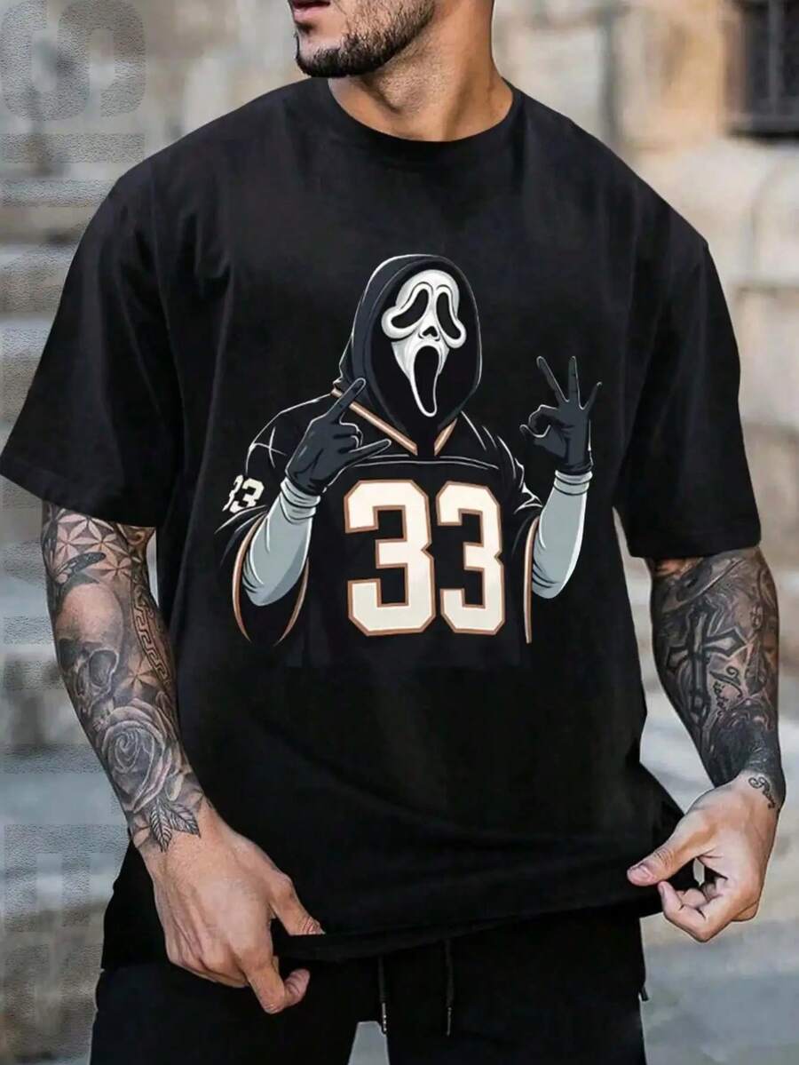 Camiseta de manga corta para hombre de 180 g, estilo veraniego, informal, versátil y con cuello redondo. - Negro - Ver 1