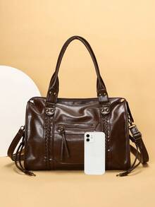 2025 New Women's Bag, Y2K Retro Motorcycle Bag, Soft Leather Large Capacity Tote Bag, Dystopian Style Shoulder Bag, Women's Crossbody Bag, Super Soft Fabric - Coffee - View 5