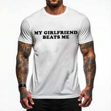 [100% Algodón] Camiseta de Relación Humorística Mi Novia Me Golpea por Estética de Pareja de - Blanco - Ver 1