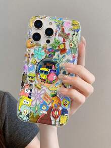 SpongeBob SquarePants 1个卡通趣味全屏花卉汉堡家庭图案防震透气缓冲手机壳，兼容三星/苹果17/16/15/14/13/12/11 Pro Max/12 Pro/14 Plus及其他型号 - 彩色 - 查看 8