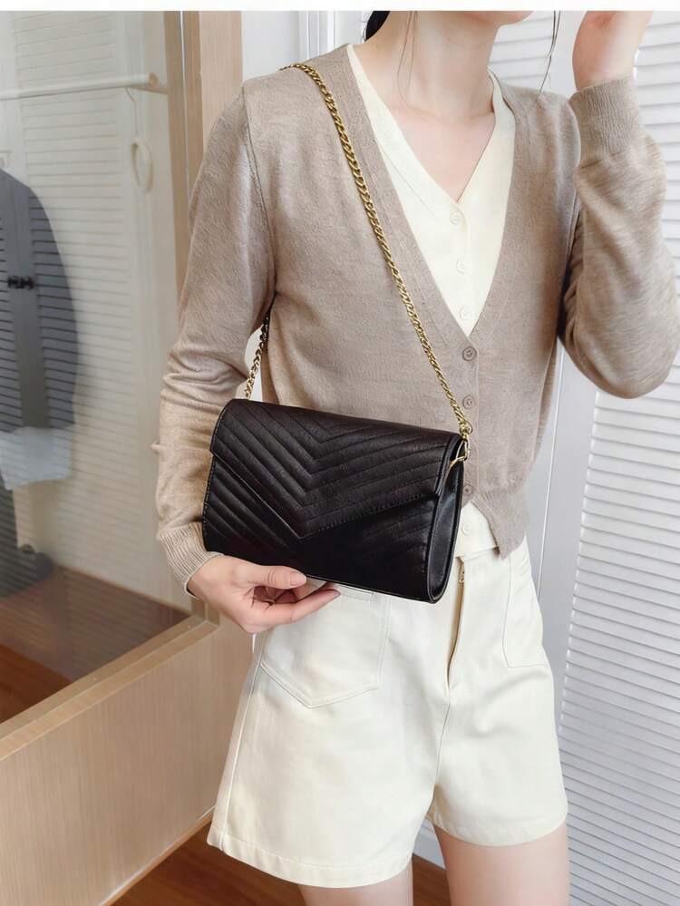 Classic Women's Purse, Chain Bag, Crossbody Bag, Girl's Gift - Nhãn vàng đen - Xem 5