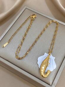 1Pc Ocean-Themed Gold Necklace With Small Shrimp And Seashell Pendants, Stylish Nautical Jewelry, Suitable For Everyday Casual Wear, A Perfect Valentine's Day Gift, Unisex - Multicolor - View 1