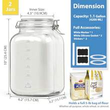 2 Pack 1 Gallon Square Super Wide-Mouth Glass Jars with Airtight Lids - Glass Storage Jars with 2 Measurement Mark - Canning Jars with Large Capacity Sturdy For Canning Overnight Oats 4200 ML - Claro - Ver 2