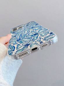 1pc Fashionable Full-Screen Blue Ripple Floral Painted Transparent Airbag Anti-Drop Phone Case Compatible With Samsung/ XS/XS Max/XR/11/12/13/14/14 Plus/15/15 Plus/16/16 Plus/7/8 Plus/17/17 Pro And Other Phone Models - Multicolor - View 5