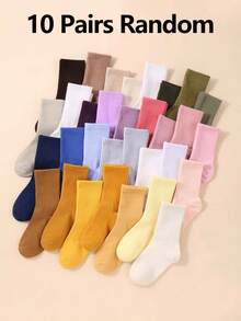 10双装儿童随机颜色弹力运动袜，时尚百搭的中筒袜，宽松袜口设计，透气亲肤无缝袜，男女童均适用 - 彩色 - 查看 11