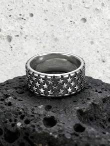1pc Vintage American Style Stainless Steel Cast Distressed Star Pattern Men's Ring For Daily Commute Accessory - Star - View 3