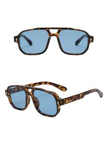 1 pieza Gafas con montura cuadrada clásica de doble puente y estilo minimalista de marco de PC, adecuadas para fiesta, casual, vacaciones, viaje, playa, uso diario - 6 piezas - Ver 5