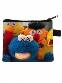 Sesame Street Cartoon Coin Purse, Portable Card Holder, Fashion Small Storage Bag, Can Hold Lipstick, Makeup Brushes, Skincare, Phone, Coins, Small Items, Suitable For Home, Gifts, Vacation And Holidays (Halloween, Christmas) And Multi-Purpose Use