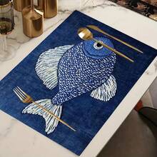 1/4/6 Pcs Modern Nautical Dot Fish Placemats Suitable For Holiday Dining Decor - Elegant Dot Fish Pattern Table Mats, & Rectangular Place Settings For  Thanksgiving, Indoor Outdoor Use (Table Protectors) - 12x18inch - View 3
