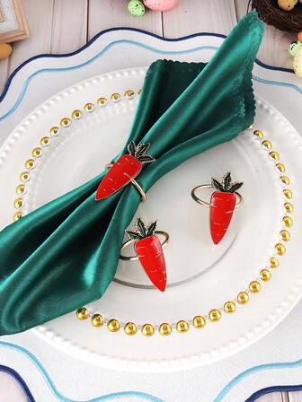 6 pièces Anneaux de serviette de carotte de Pâques, convient pour la décoration de table thème de fête de Pâques, anneaux de serviette oreilles de lapin