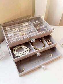 1pc Elegant Large Capacity Jewelry Storage Box, Velvet Lining, Ideal For Rings, Necklaces, Earrings Storage And Home/Dorm Decor - Multicolor - View 6