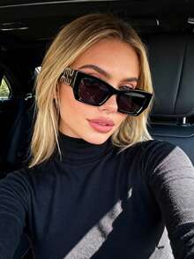 1pc Asymmetrical Cat Eye Fashion Fashion Glasses, Retro Women Eyewear, European And American Style - Black Frame Gray Film - View 1