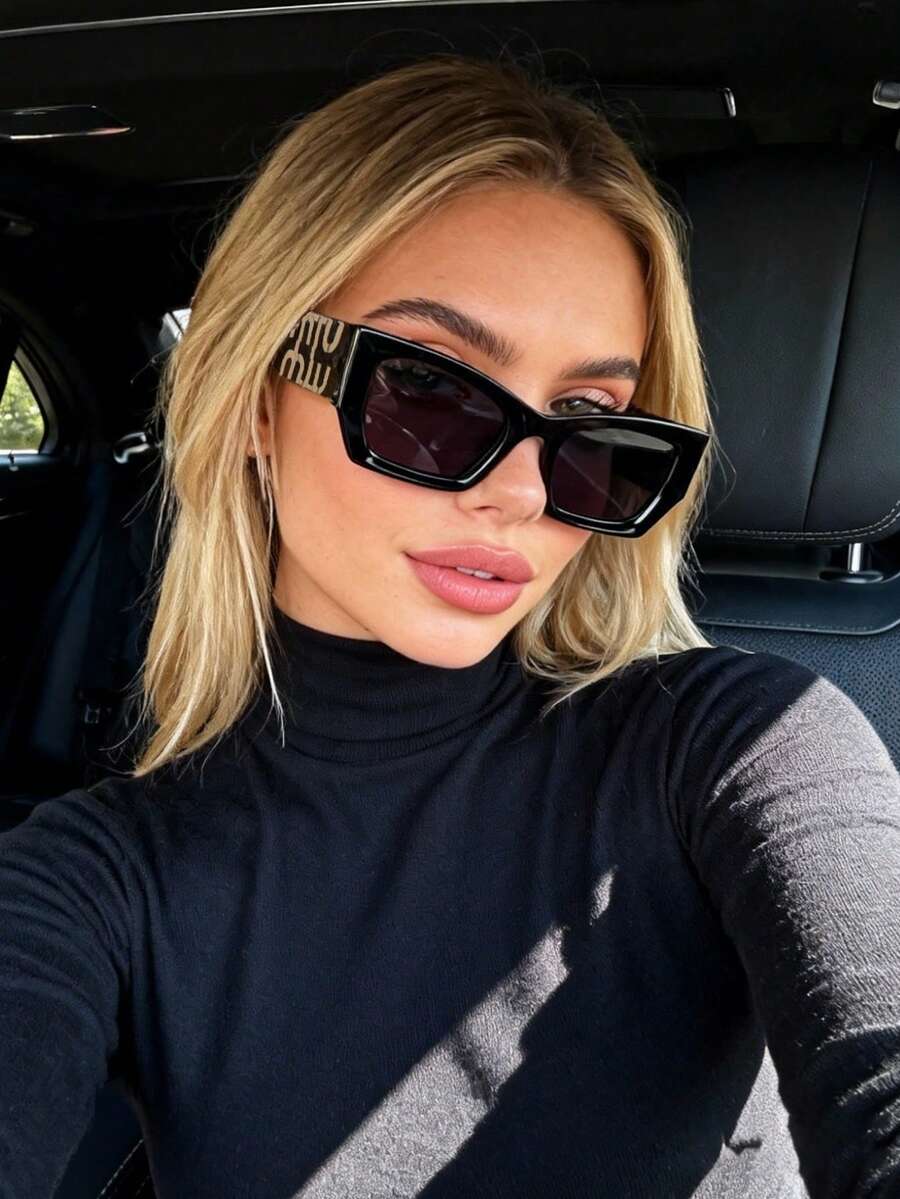 1pc Asymmetrical Cat Eye Fashion Fashion Glasses, Retro Women Eyewear, European And American Style - Black Frame Gray Film - View 1