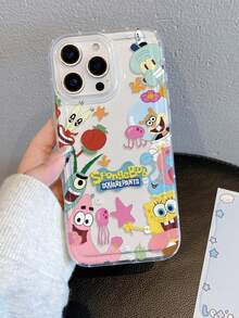 SPONGEBOB 1 pieza Funda de teléfono con cojín perforado y amortiguación, con diseño de personajes de dibujos animados de moda como Estrella, Bob Esponja, Calamardo, Sr. Cangrejo, adecuada para Samsung/Apple 17/16/15/14/13/12/11 Pro Max/12 Pro/14 Plus y otros modelos - Multicolor - Ver 1