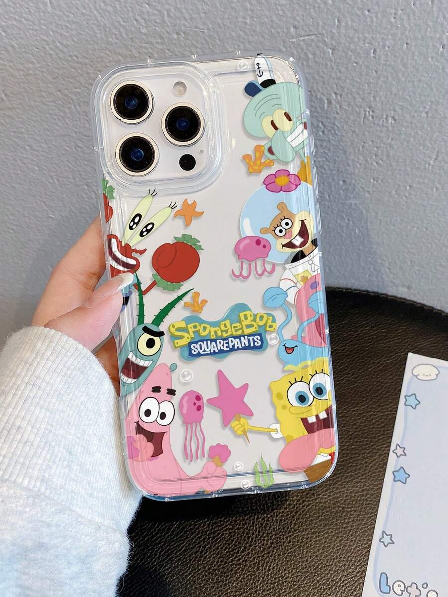 SPONGEBOB 1 pieza Funda de teléfono con cojín perforado y amortiguación, con diseño de personajes de dibujos animados de moda como Estrella, Bob Esponja, Calamardo, Sr. Cangrejo, adecuada para Samsung/Apple 17/16/15/14/13/12/11 Pro Max/12 Pro/14 Plus y otros modelos - Multicolor - Ver 1