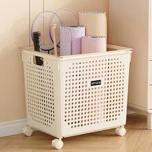 1pc Large Capacity Foldable Laundry Basket, Indoor Storage Bin For Yoga Mat, Yoga Gear, Clothes, Toys, Food - Heavy Duty Plastic Structure With Open Top And Side Access, Mobile Storage Box For Home Organization, Space-Saving Practical Gift - White - View 5