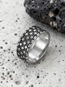 1pc Vintage American Style Stainless Steel Cast Distressed Star Pattern Men's Ring For Daily Commute Accessory - Star - View 1
