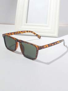1 paire de lunettes de mode vintage à monture carrée en PC avec imprimé léopard pour hommes - Multicolore - Voir 2