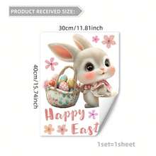1pc Cute Easter Bunny & Eggs Window Cling, Double-Sided Transparent Static Cling Glass Sticker, Suitable For Spring Easter Bedroom, Living Room, Home, Cabinet Window Decor - Multicolor - View 13