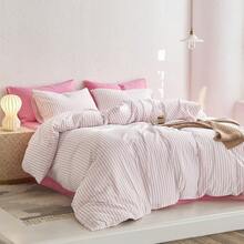 CAQQA 3 Pieces Turkish Cotton Woven Duvet Cover Set | Duvet Cover And Pillowcase, Modern Bedding For Bedroom, 135*200 Cm, 150*200 Cm, 200*200 Cm, 200*220 Cm, 220*240 Cm - Pink - View 7