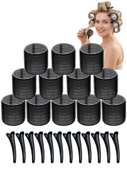 24/12/10pcs Super Large Curling Rollers With Clips, Self-Adhesive Hair Curlers Suitable For Long/Medium/Short Hair & Bangs, DIY Hair Curling Tool, Sizes: 2.17", 1.9", 1.53", Essential Home Hair Curling Accessory ,Hair Styling Kit ,Hairstyling Set ,Hair Tool For Barber Salon Beauty Travel Essential,Hair Products, Home Sleeping Bath Decor Daily Wear Soft Hair Cares,Hair Accessories